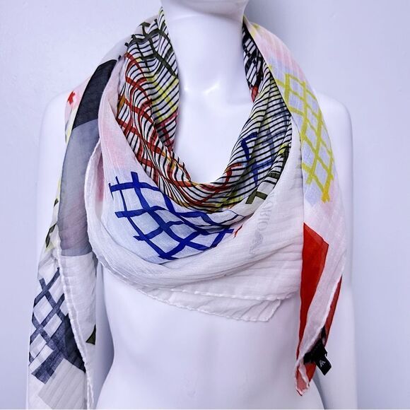 Emporio Armani Accessories - ᴇᴜᴄ ᴇᴍᴘᴏʀɪᴏ ᴀʀᴍᴀɴɪ ꜱɪʟᴋ/ᴄᴏᴛᴛᴏᴍ ʙʟᴇɴᴅ ʟɪɢʜᴛᴡᴇɪɢʜᴛ ɢᴇᴏᴍᴇᴛʀɪᴄ ꜱᴄᴀʀꜰ ꜰᴏᴜʟᴀʀᴅ